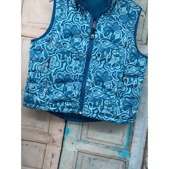 LLBean Down Feather Puffer Vest  L Reg Blue Reversible  Polyester Outer / Goose - Picture 2 of 8